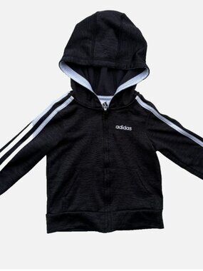 Adidas Toddler Hoodie Jacket 2T Black Full Zip Hooded Sweatshirt Athletic Active